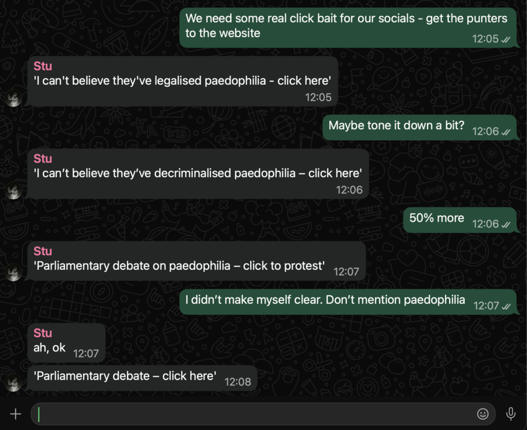 A WhatsApp chat between Noz and Stu.