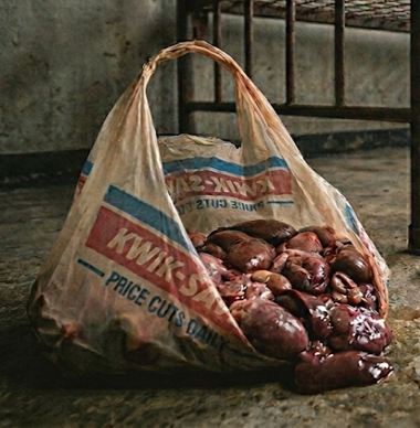 The dirtiest of meat in a Kwik Save carrier bag